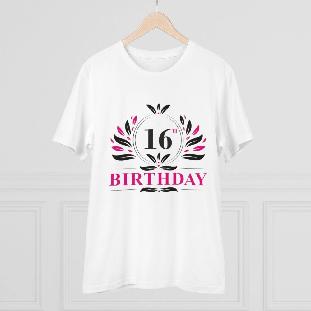 Generic Men's PC Cotton 16th Birthday Printed T Shirt (Color: White, Thread Count: 180GSM)