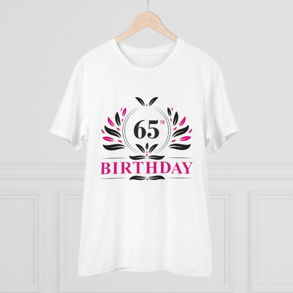 Generic Men's PC Cotton 65th Birthday Printed T Shirt (Color: White, Thread Count: 180GSM)