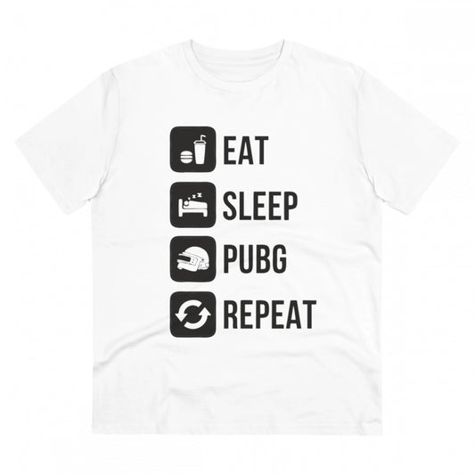 Generic Men's PC Cotton Eat Sleep Pubg Repeat Printed T Shirt (Color: White, Thread Count: 180GSM)