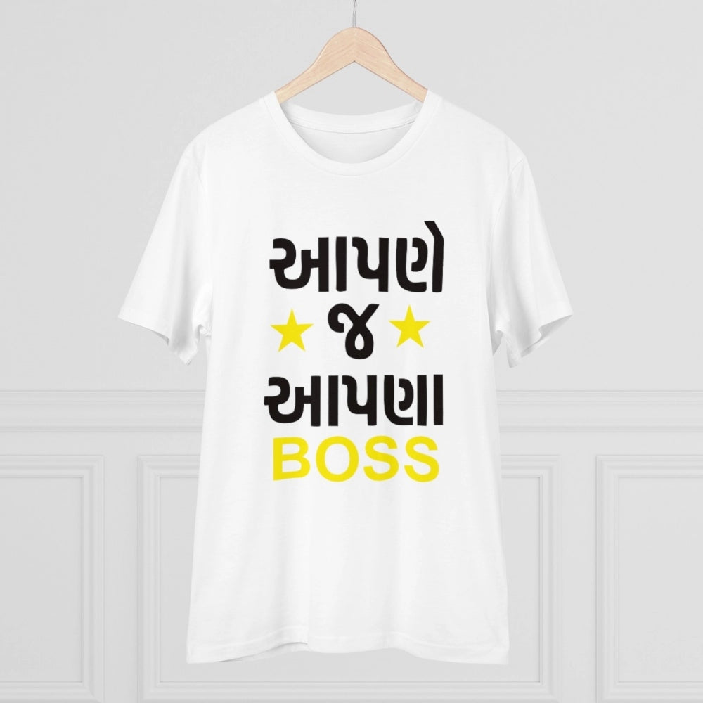 Generic Men's PC Cotton Aapne J Aapna Boss Printed T Shirt (Color: White, Thread Count: 180GSM)