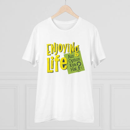 Generic Men's PC Cotton Enjoying Life Printed T Shirt (Color: White, Thread Count: 180GSM)