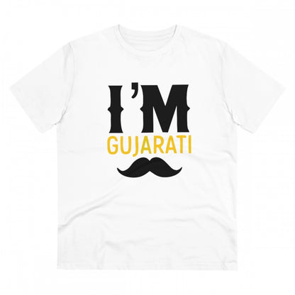 Generic Men's PC Cotton I Am Gujarati Printed T Shirt (Color: White, Thread Count: 180GSM)