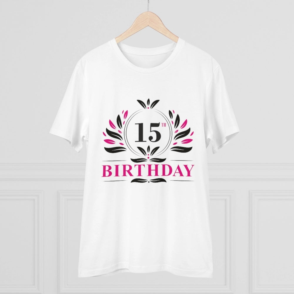 Generic Men's PC Cotton 15th Birthday Printed T Shirt (Color: White, Thread Count: 180GSM)