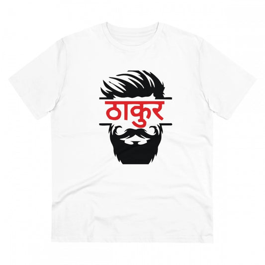 Generic Men's PC Cotton Thakur Printed T Shirt (Color: White, Thread Count: 180GSM)