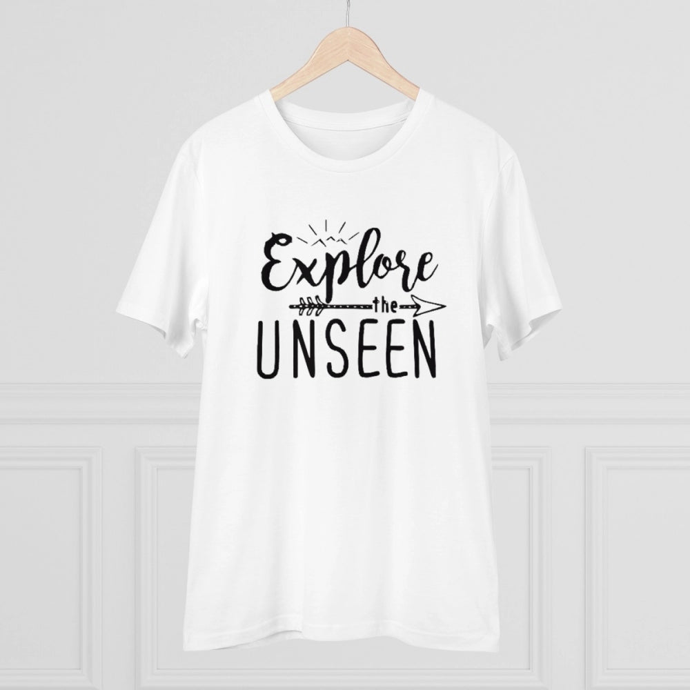 Generic Men's PC Cotton Explore The Unseen Printed T Shirt (Color: White, Thread Count: 180GSM)