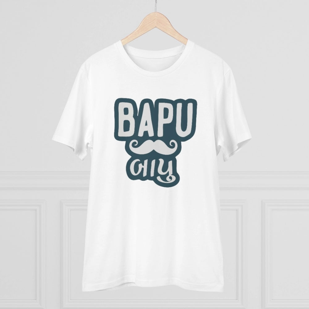 Generic Men's PC Cotton Baapu Printed T Shirt (Color: White, Thread Count: 180GSM)