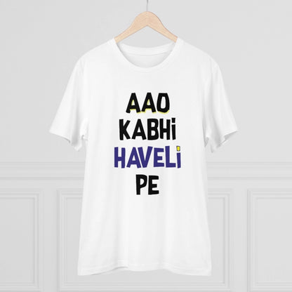 Generic Men's PC Cotton Aao Kabhi Haveli Pe Printed T Shirt (Color: White, Thread Count: 180GSM)