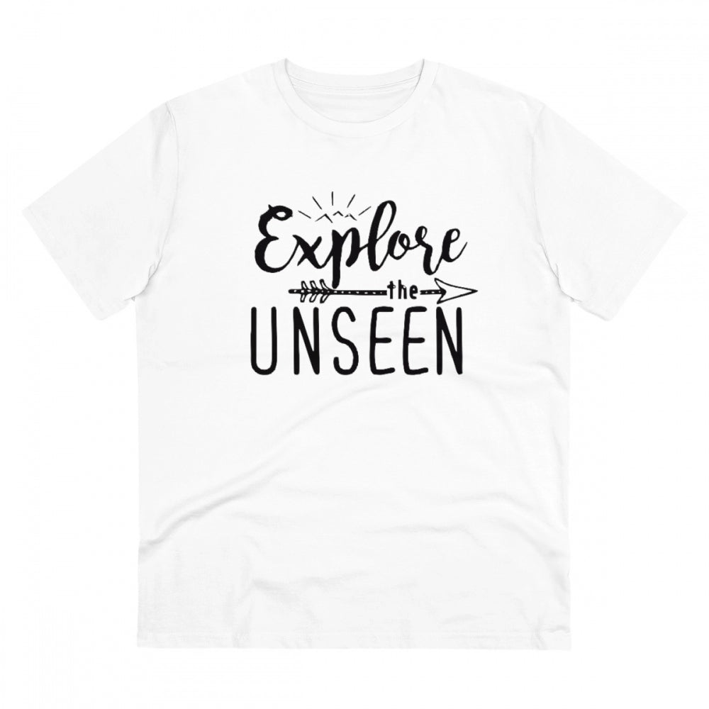 Generic Men's PC Cotton Explore The Unseen Printed T Shirt (Color: White, Thread Count: 180GSM)