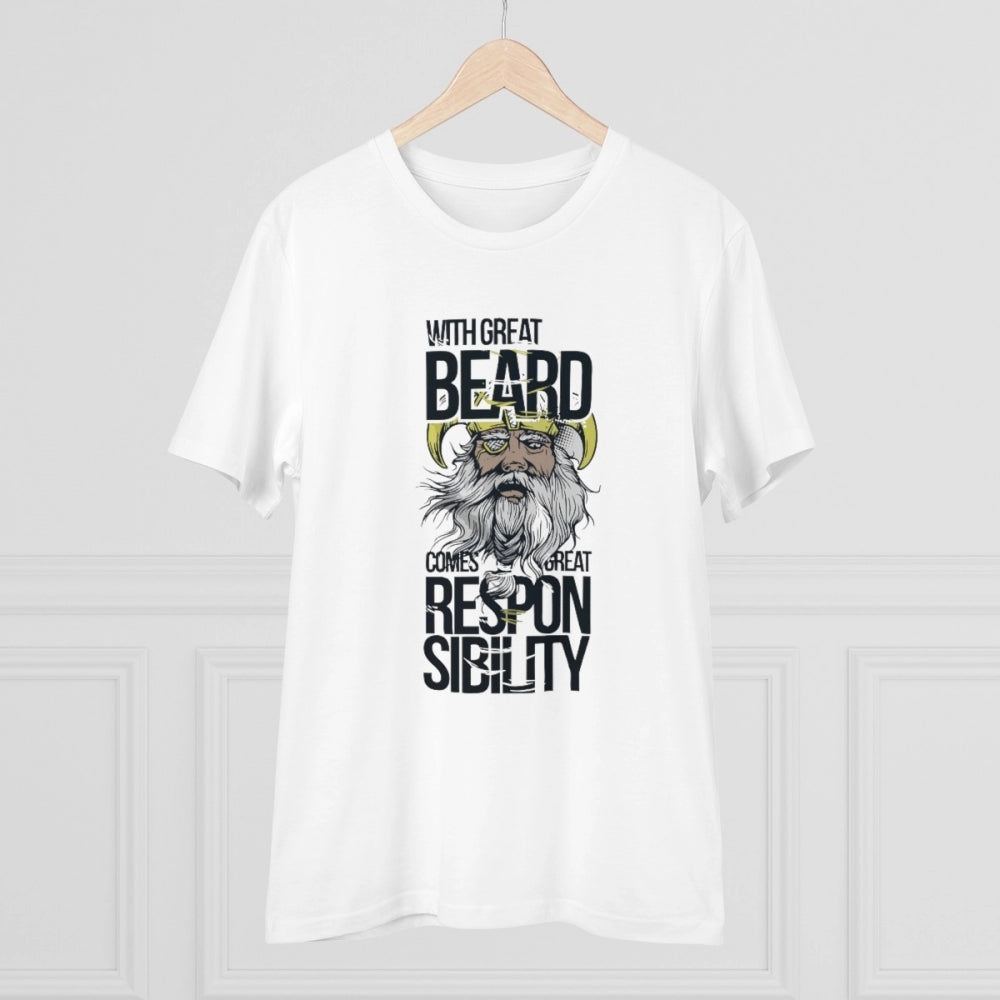 Generic Men's PC Cotton With Great Beard Comes Printed T Shirt (Color: White, Thread Count: 180GSM)