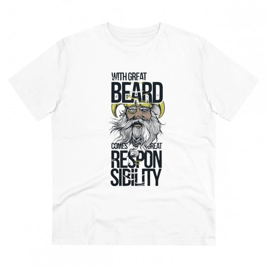 Generic Men's PC Cotton With Great Beard Comes Printed T Shirt (Color: White, Thread Count: 180GSM)