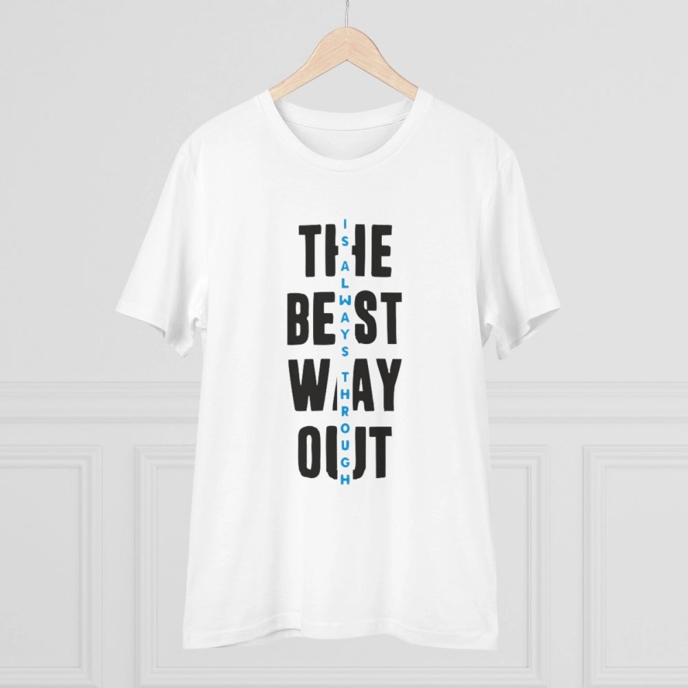 Generic Men's PC Cotton The Best Way Out Printed T Shirt (Color: White, Thread Count: 180GSM)