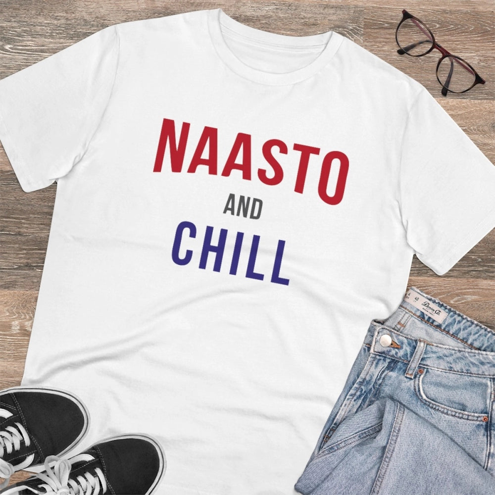 Generic Men's PC Cotton Nasto And Chill Printed T Shirt (Color: White, Thread Count: 180GSM)