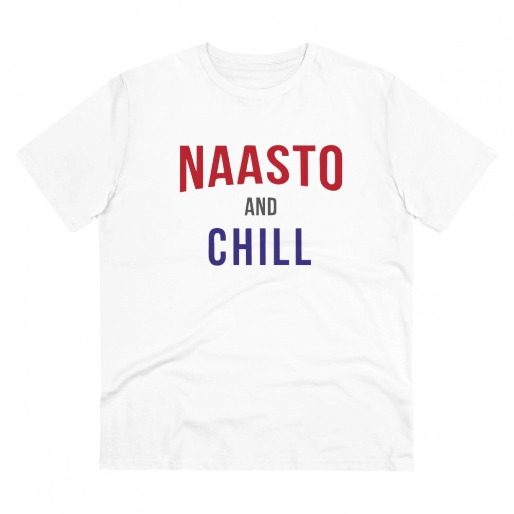 Generic Men's PC Cotton Nasto And Chill Printed T Shirt (Color: White, Thread Count: 180GSM)