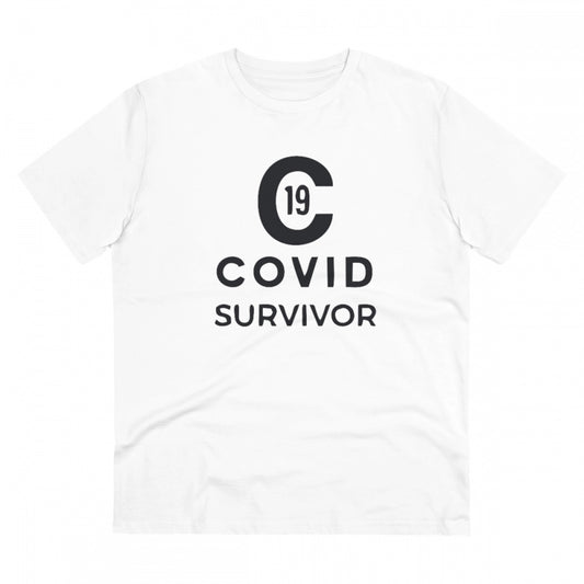 Generic Men's PC Cotton Covid 19 Survivor Printed T Shirt (Color: White, Thread Count: 180GSM)