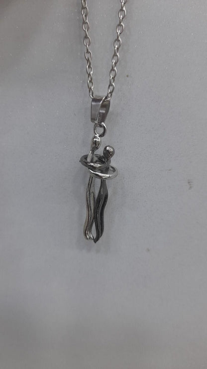 Silver and Black Hug Couple Chain Pendant PRODUCT CODE (OS0006890)