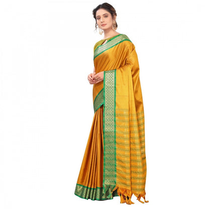 Generic Women's Cotton Silk Saree With Blouse (Gold, 5-6Mtrs)