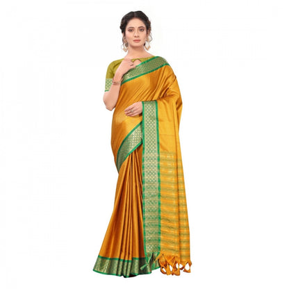 Generic Women's Cotton Silk Saree With Blouse (Gold, 5-6Mtrs)