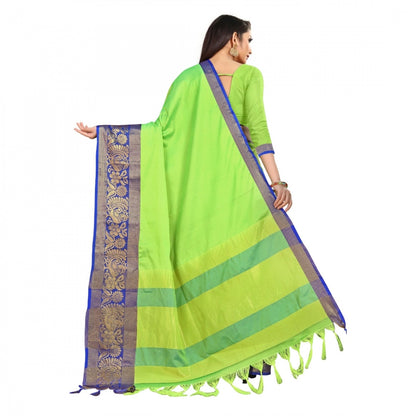 Generic Women's Cotton Silk Saree With Blouse (Green, 5-6Mtrs)