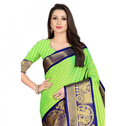 Generic Women's Cotton Silk Saree With Blouse (Blue, 5-6Mtrs)