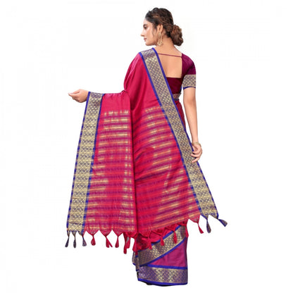 Generic Women's Cotton Silk Saree With Blouse (Rani, 5-6Mtrs)