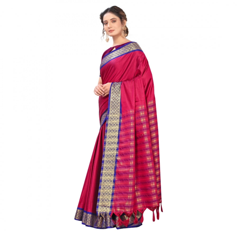 Generic Women's Cotton Silk Saree With Blouse (Rani, 5-6Mtrs)