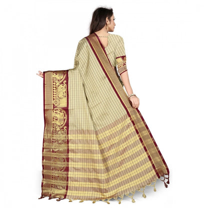 Generic Women's Cotton Silk Saree With Blouse (Chiku, 5-6Mtrs)