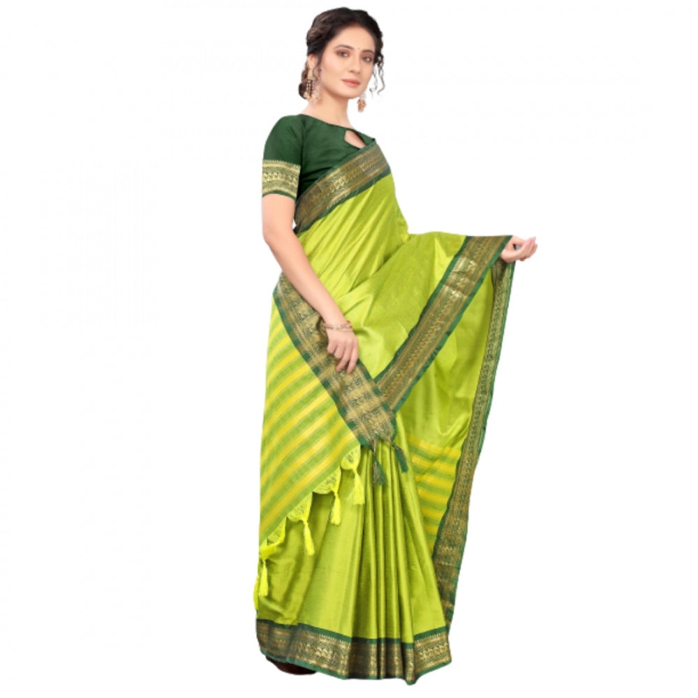 Generic Women's Cotton Silk Saree With Blouse (Lemon Yellow, 5-6Mtrs)