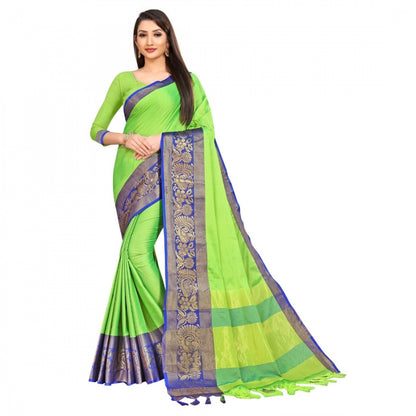 Generic Women's Cotton Silk Saree With Blouse (Green, 5-6Mtrs)