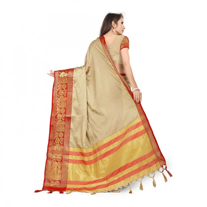 Generic Women's Cotton Silk Saree With Blouse (Red, 5-6Mtrs)