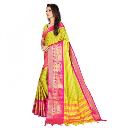 Generic Women's Cotton Silk Saree With Blouse (Pink, 5-6Mtrs)