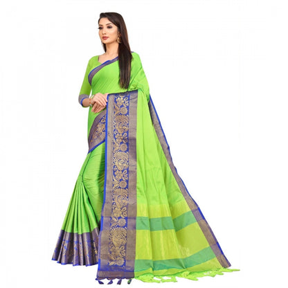 Generic Women's Cotton Silk Saree With Blouse (Green, 5-6Mtrs)