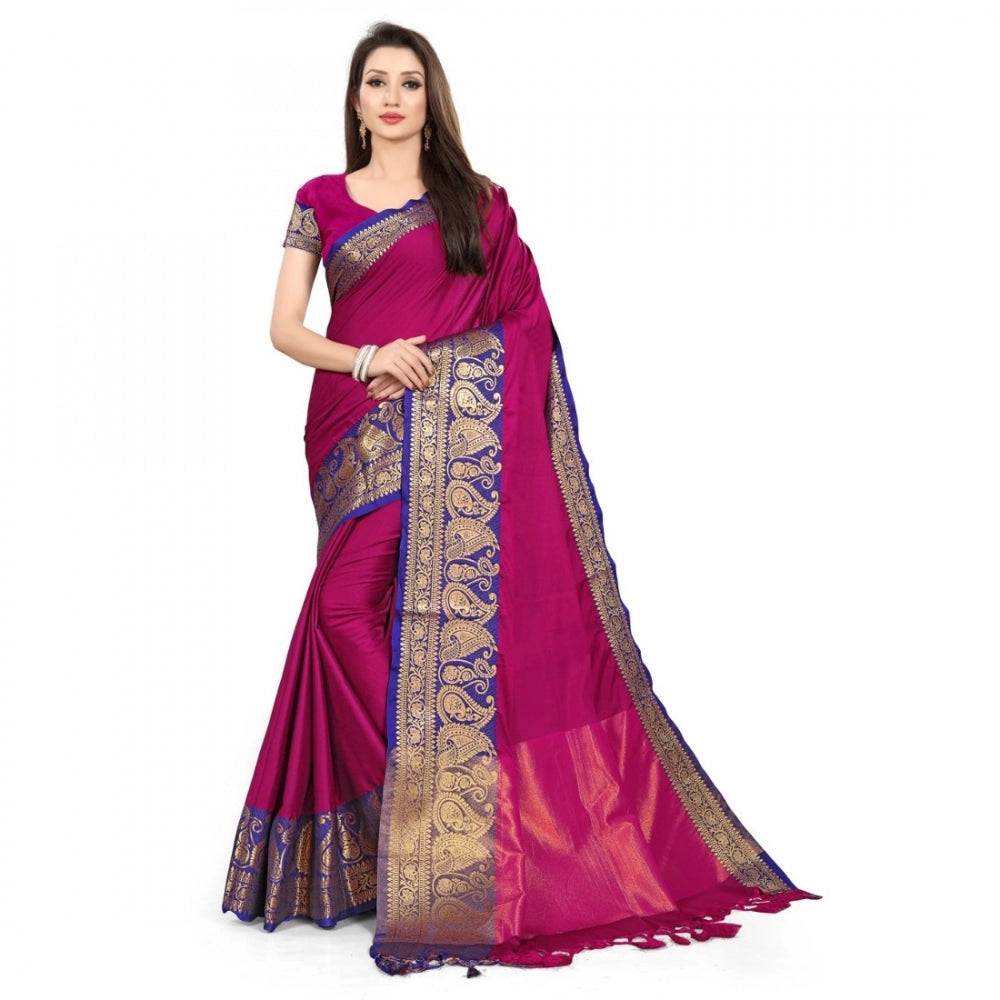 Generic Women's Cotton Silk Saree With Blouse (PInk, 5-6Mtrs)