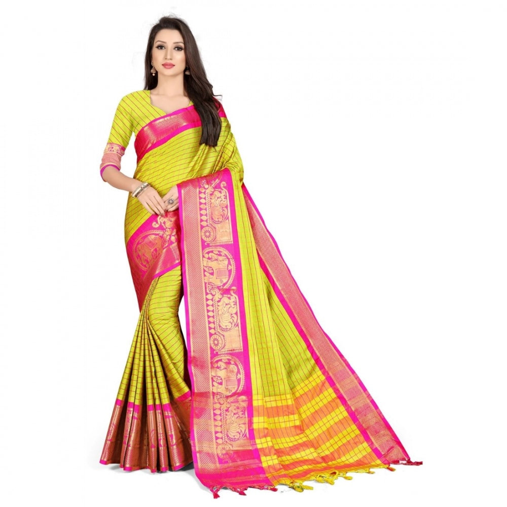 Generic Women's Cotton Silk Saree With Blouse (Pink, 5-6Mtrs)