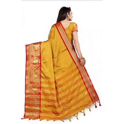 Generic Women's Cotton Silk Saree With Blouse (Red, 5-6Mtrs)