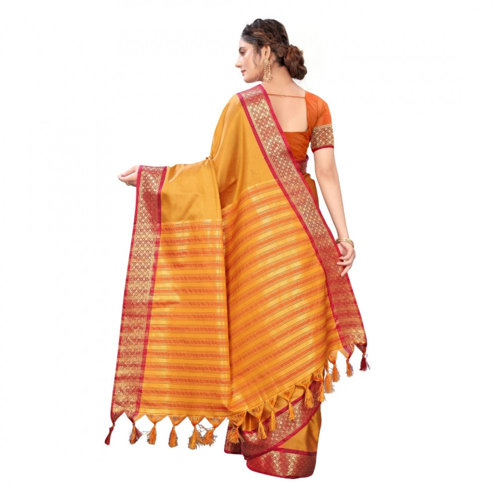 Generic Women's Cotton Silk Saree With Blouse (Mustard, 5-6Mtrs)