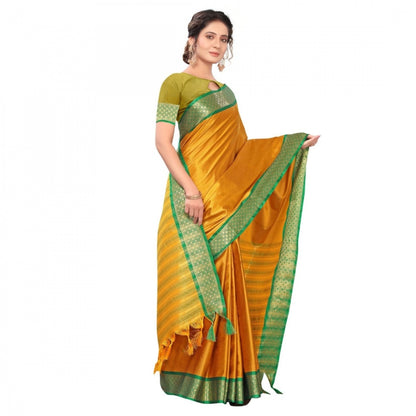 Generic Women's Cotton Silk Saree With Blouse (Gold, 5-6Mtrs)