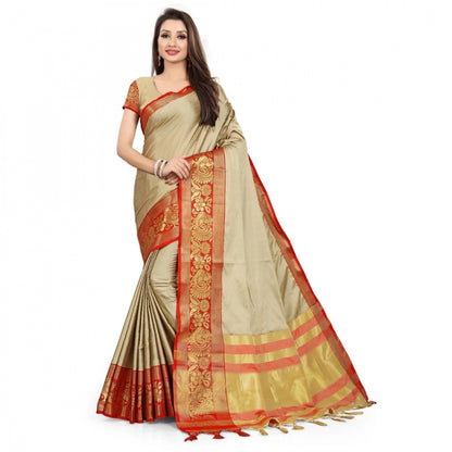 Generic Women's Cotton Silk Saree With Blouse (Red, 5-6Mtrs)