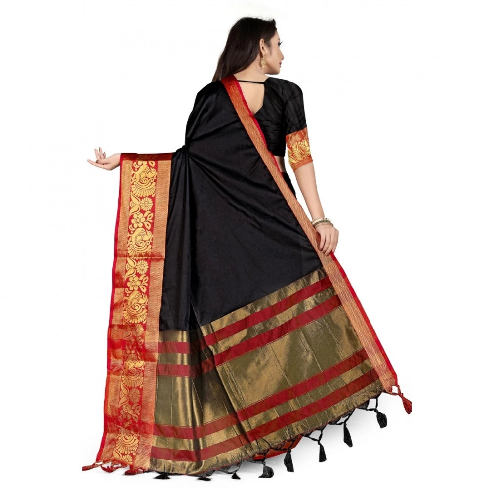 Generic Women's Cotton Silk Saree With Blouse (Red, 5-6Mtrs)