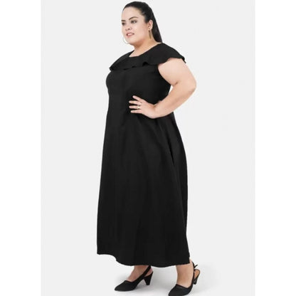 Generic Women's Fit And Flare Black Dress (Color:Black, Material:Polyester)