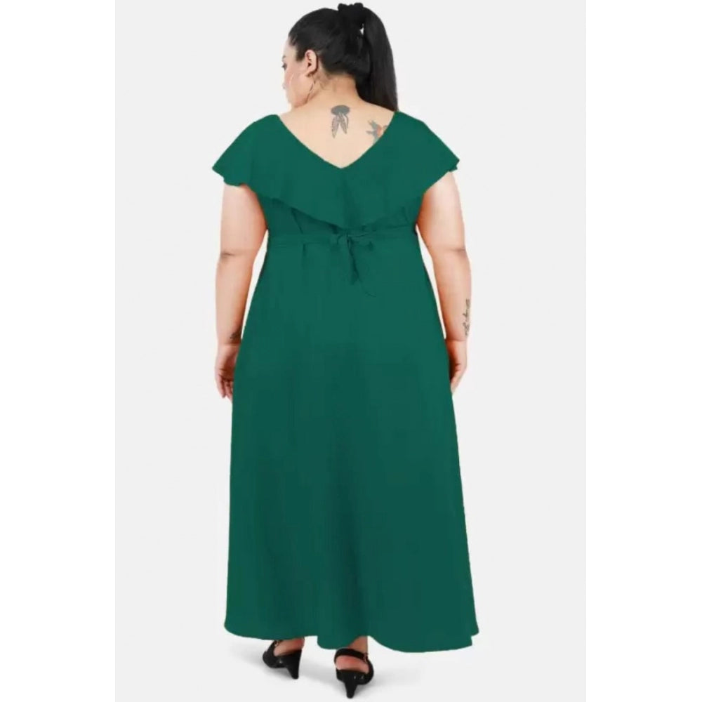 Generic Women's Fit And Flare Green Dress (Color:Green, Material:Polyester)