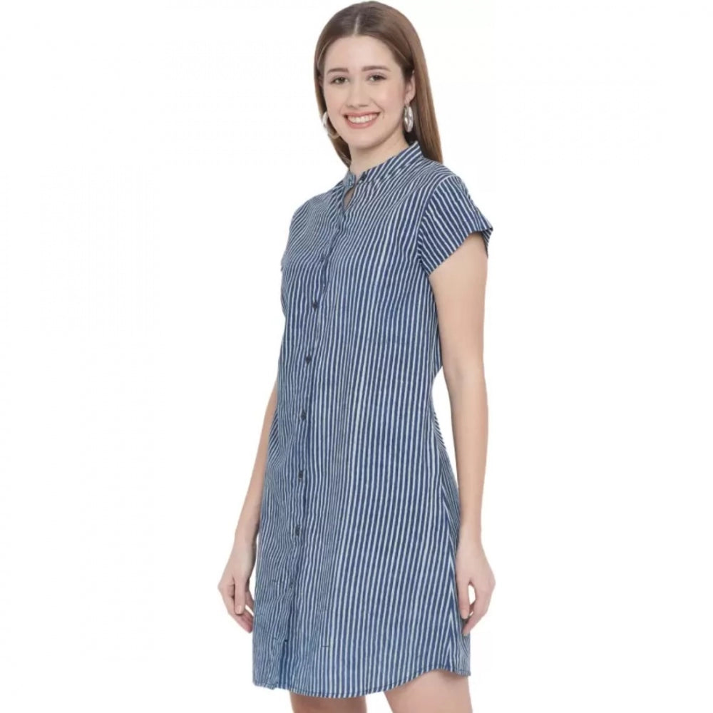 Generic Women's Shirt Blue Dress (Color:Blue, Material:Pure Cotton)