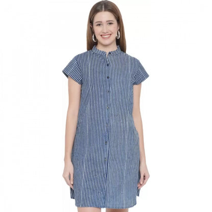 Generic Women's Shirt Blue Dress (Color:Blue, Material:Pure Cotton)