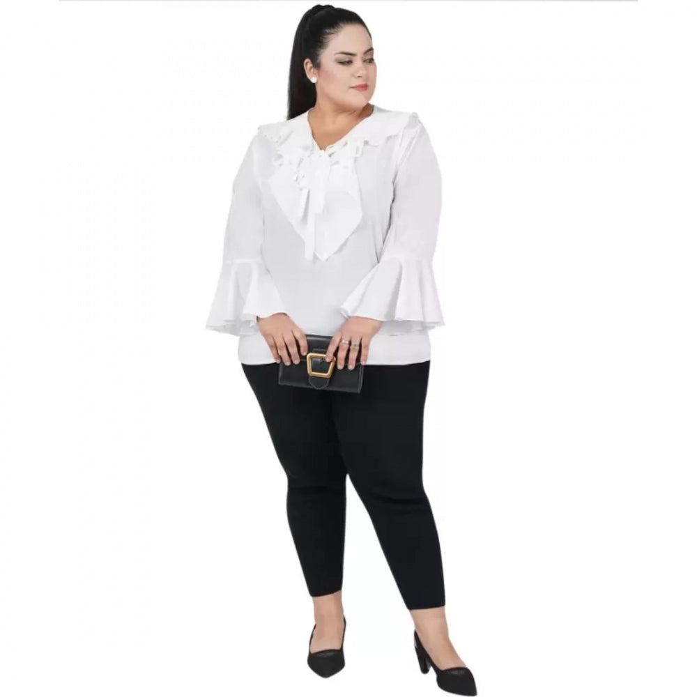 Generic Women's Casual Bell Sleeve Solid White Top (Color:White, Material:Georgette)