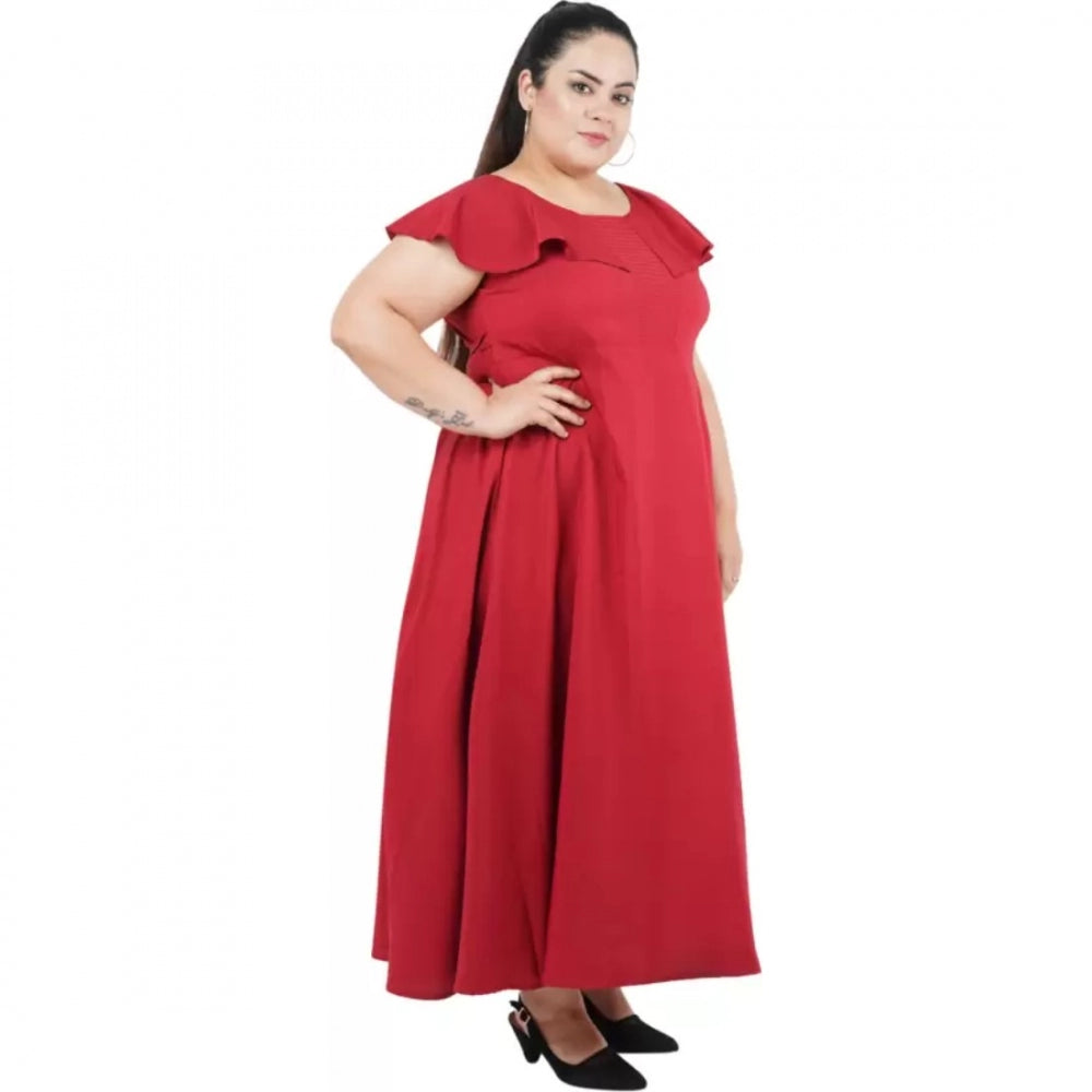 Generic Women's Fit And Flare Maroon Dress (Color:Maroon, Material:Polyester)