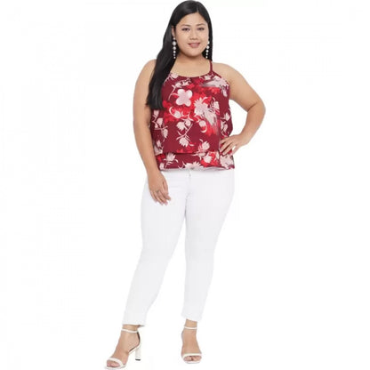 Generic Women's Casual Floral Print Red Top (Color:Red, Material:Polyester)