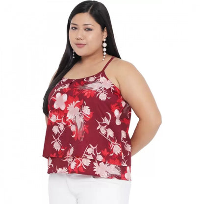 Generic Women's Casual Floral Print Red Top (Color:Red, Material:Polyester)