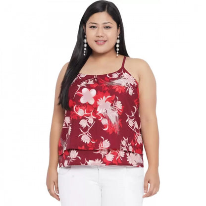 Generic Women's Casual Floral Print Red Top (Color:Red, Material:Polyester)