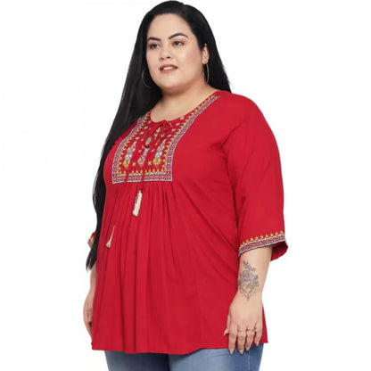 Generic Women's Casual Embroidered Maroon Top (Color:Maroon, Material:Rayon)