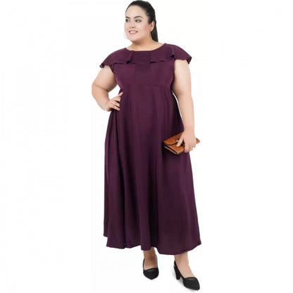 Generic Women's Fit And Flare Purple Dress (Color:Purple, Material:Polyester)