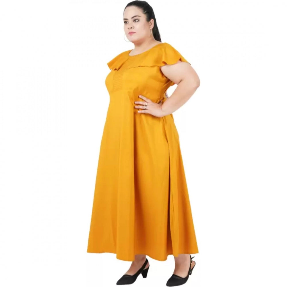 Generic Women's Fit And Flare Yellow Dress (Color:Yellow, Material:Polyester)